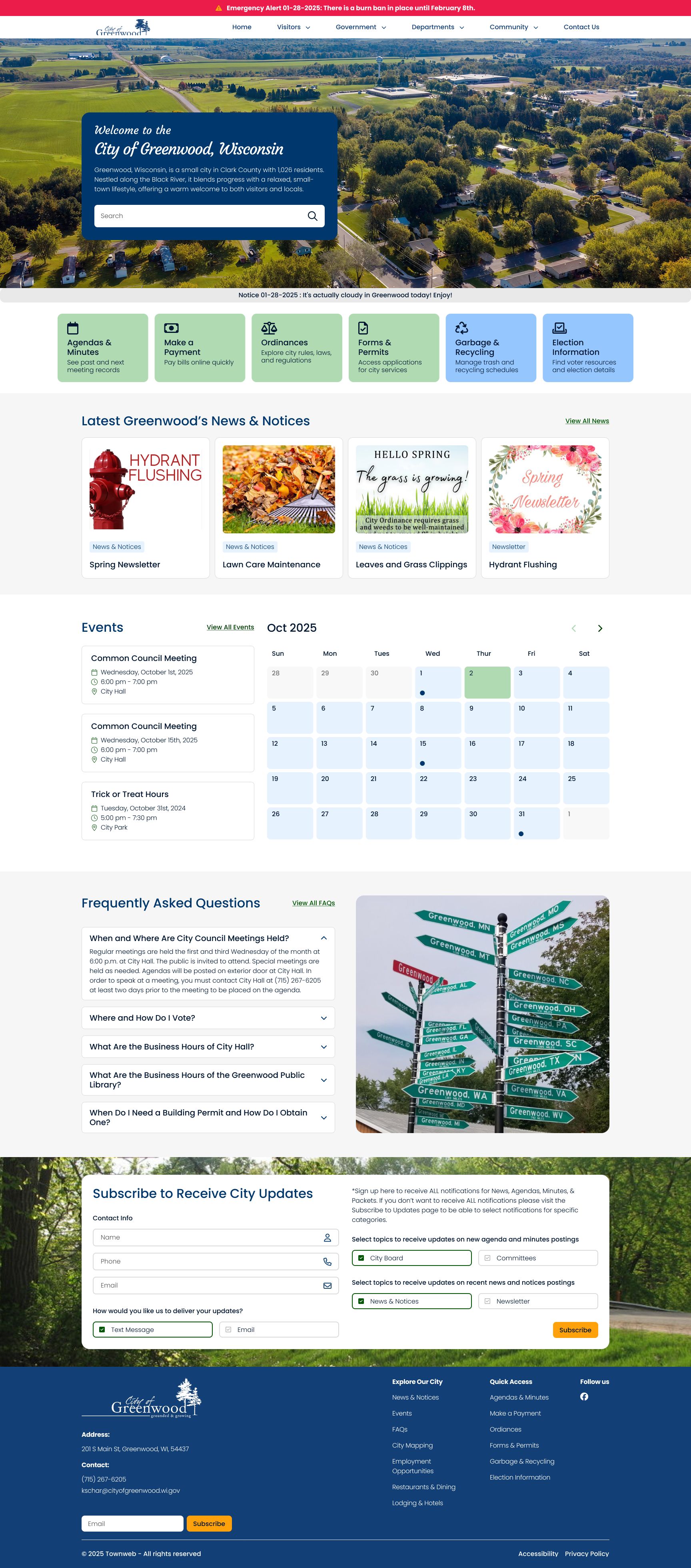 City of Greenwood, Wisconsin full desktop design